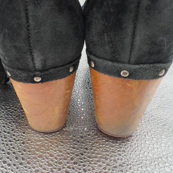 UGG Australia Rosabella Platform Black Suede Tall Wooden Heel Boots 9 - Picture 10 of 11